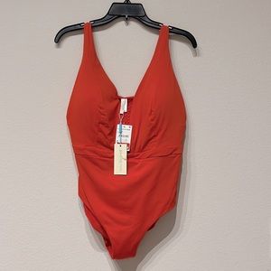 Sea Level Australia, Retreat Plunge One Piece With Macrame  Swimsuit Orange